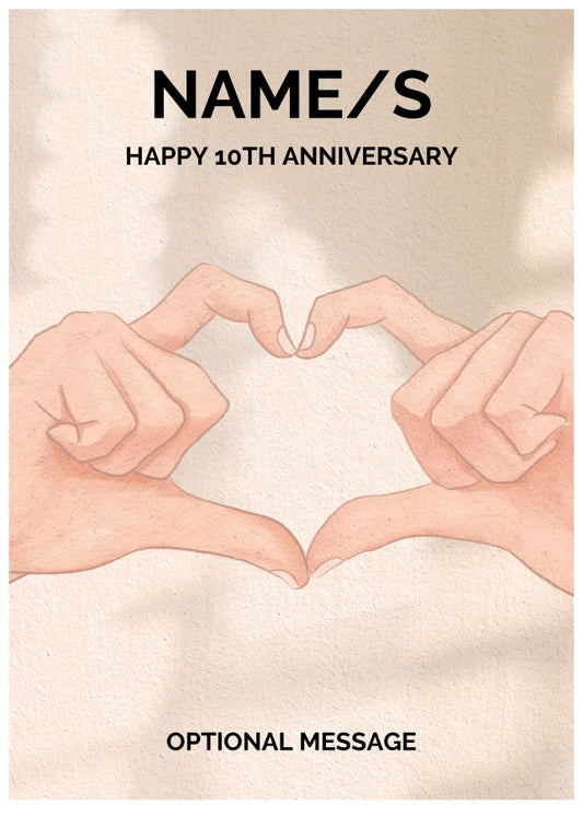 Love Hands 10th Wedding Anniversary Card for Couples