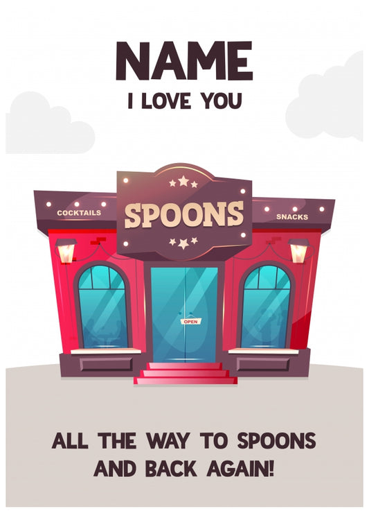 Love You to Spoons & Back - Funny Anniversary Card for Her, Birthday Card for Him