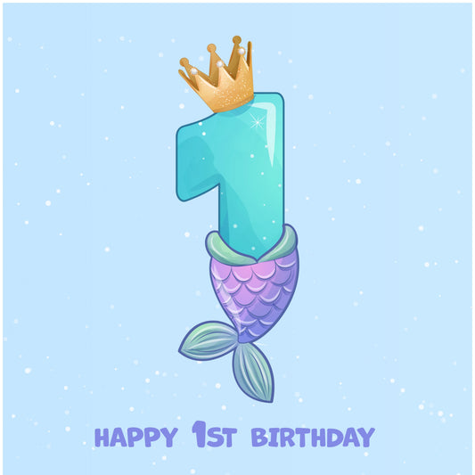 1st Birthday Card for Girl - Mermaid