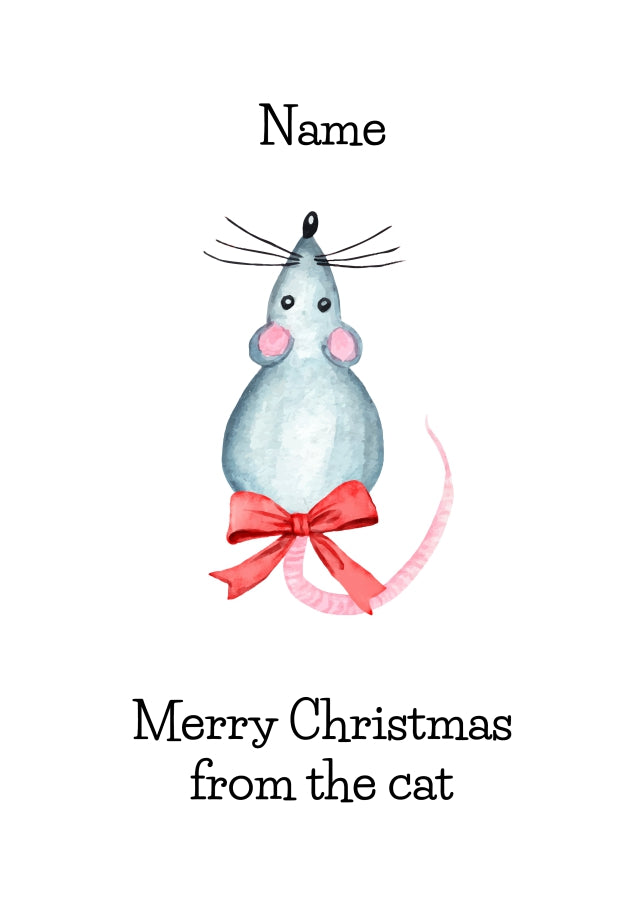 Cat Christmas Cards - Mouse with Bow - Merry Christmas Card from the Cat