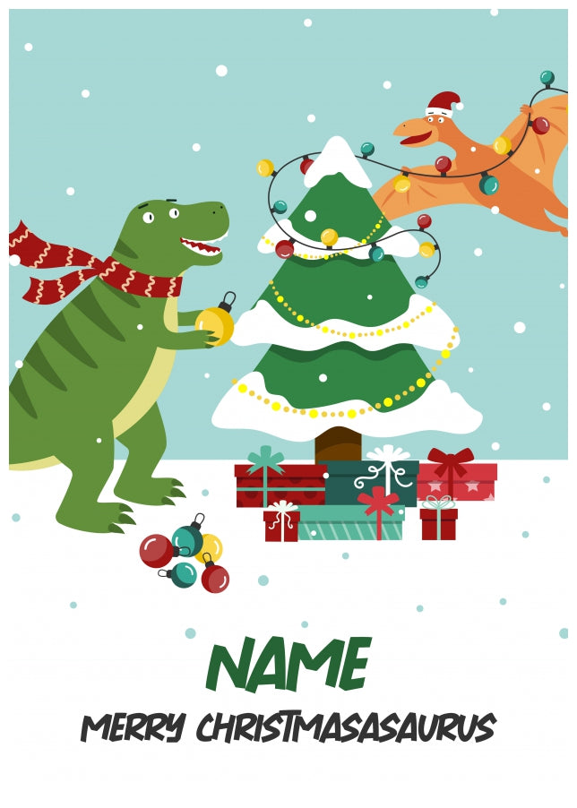 Dinosaur Christmas Card for Boys - Funny Merry Christmasasaurus Cards