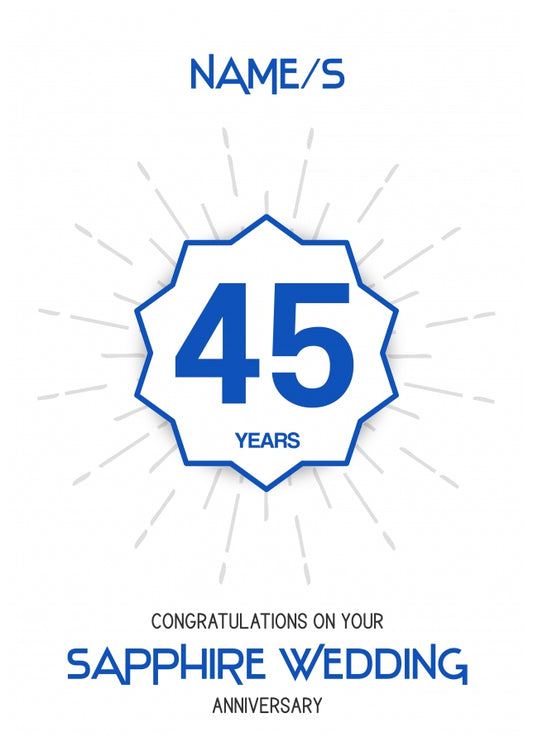 Sapphire Wedding Anniversary Card for 45th Wedding Anniversary