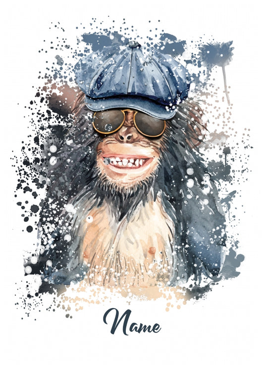 Personalised Monkey Birthday Card - Watercolour Style