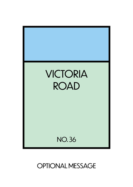 New Home Card for Housewarming - Monopoly Style Greetings Card (Blue)