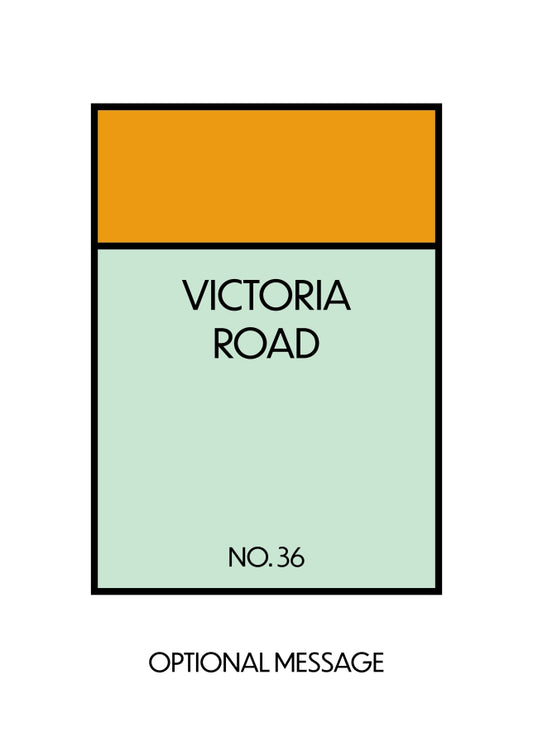 New Home Card for Housewarming - Monopoly Style Greetings Card (Orange)