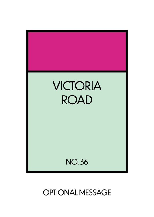 New Home Card for Housewarming - Monopoly Style Greetings Card (Pink)