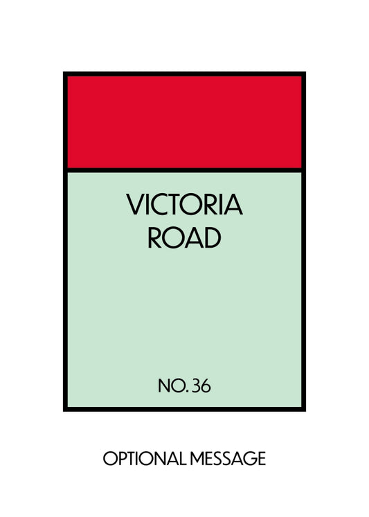 New Home Card for Housewarming - Monopoly Style Greetings Card (Red)