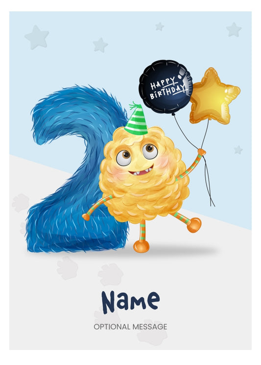 Boys 2nd Birthday Card for Kids Age 2 Yrs - Monster