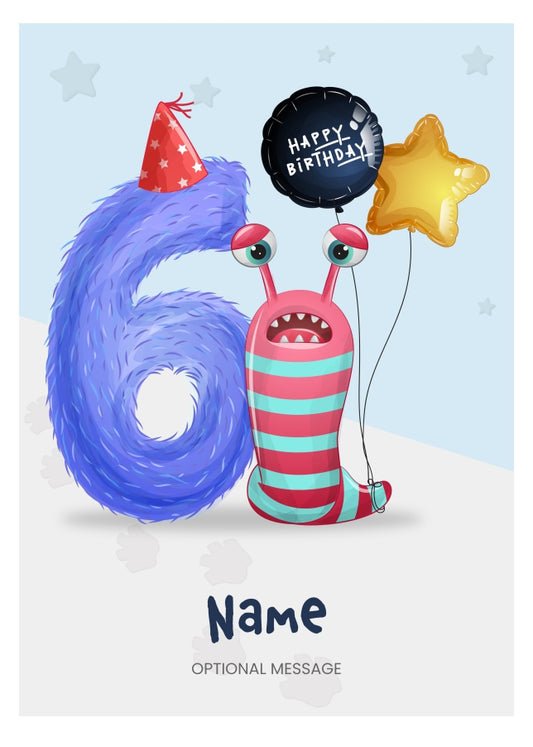 Boys 6th Birthday Card for Kids Age 6 Yrs - Monster