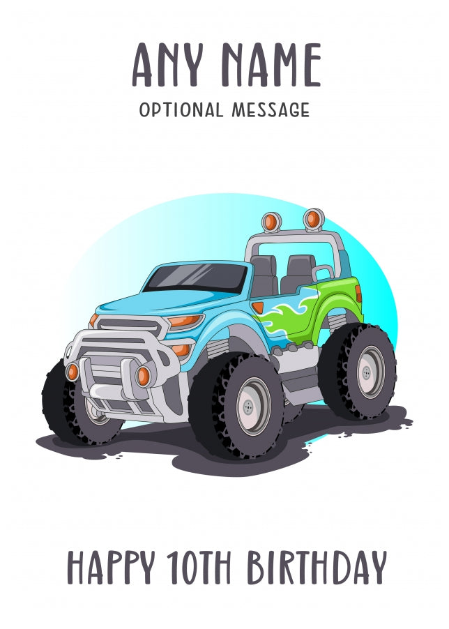 10th Birthday Card for Any Name - Summer Monster Truck