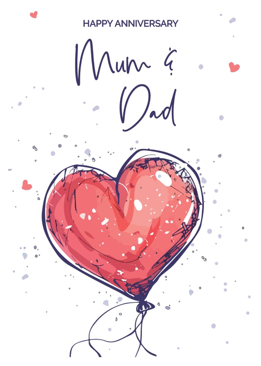 Mum and Dad Anniversary Card - Red Heart Shaped Balloon