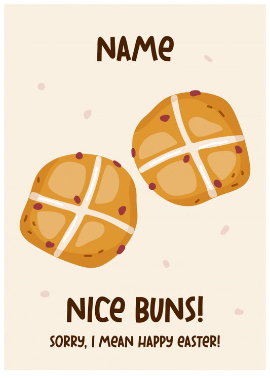 Funny Easter Card for Her or Him - Nice Bum - Hot Cross Buns