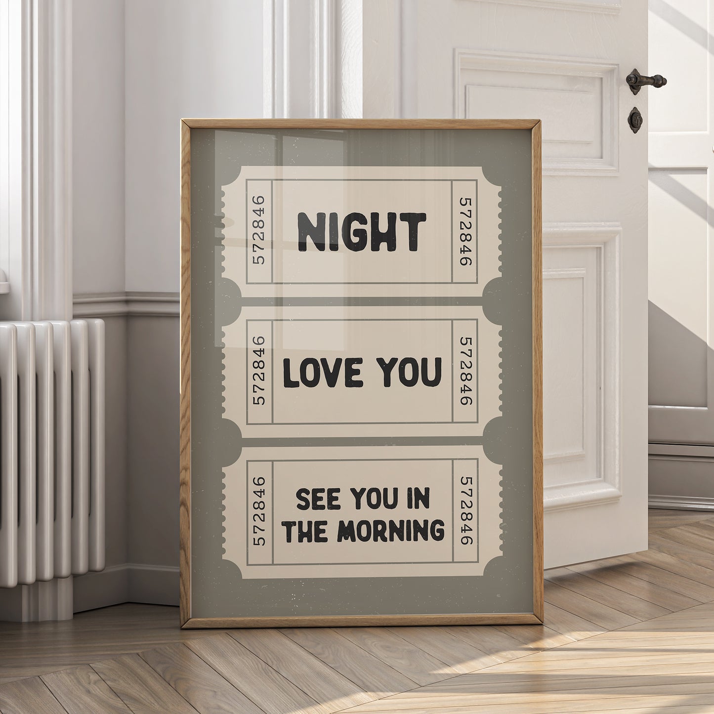 Night Love You See You in the Morning Wall Art - Retro Ticket - Digital Download