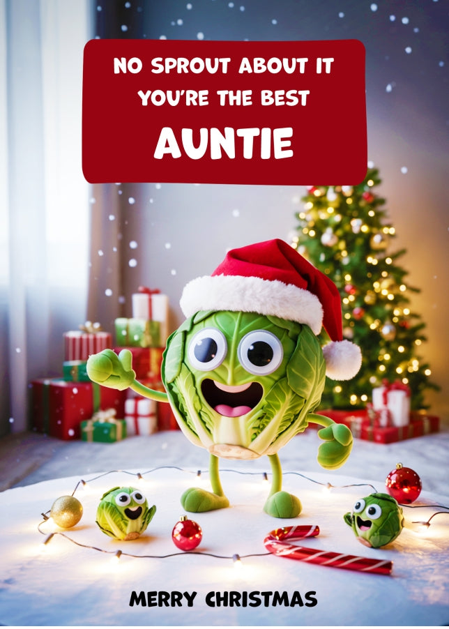 Funny Auntie Christmas Card - No Sprout About It