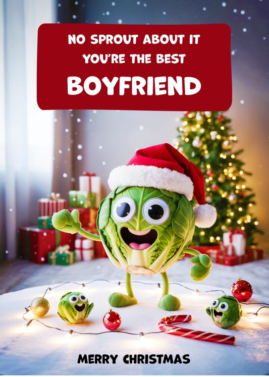Funny Boyfriend Christmas Card - No Sprout About It