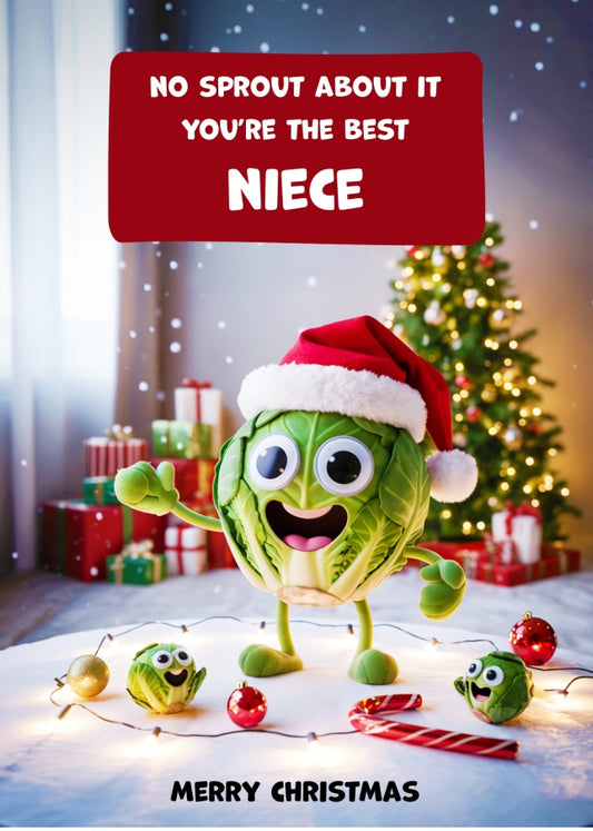 Funny Niece Christmas Card - No Sprout About It