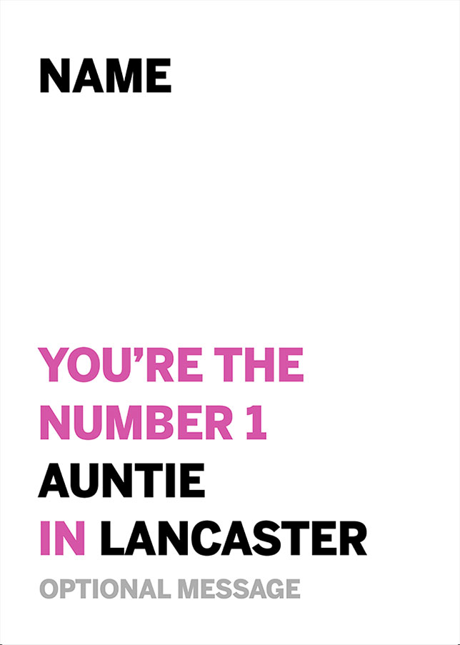 Personalised Number 1 Auntie in Area Card