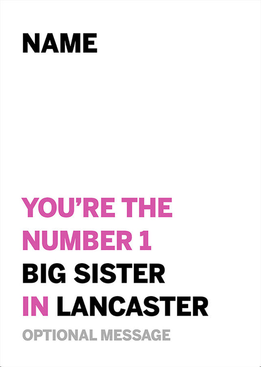 Personalised Number 1 Big Sister in Area Card