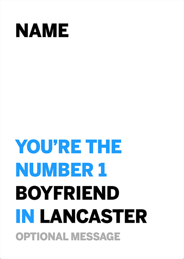 Personalised Number 1 Boyfriend in Area Card