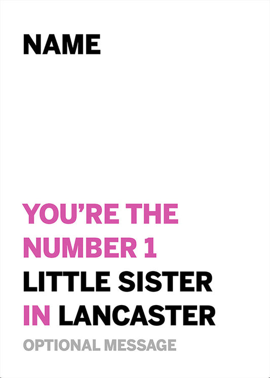 Personalised Number 1 Little Sister in Area Card