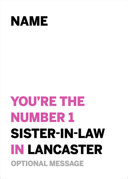 Personalised Number 1 Sister In Law in Area Card