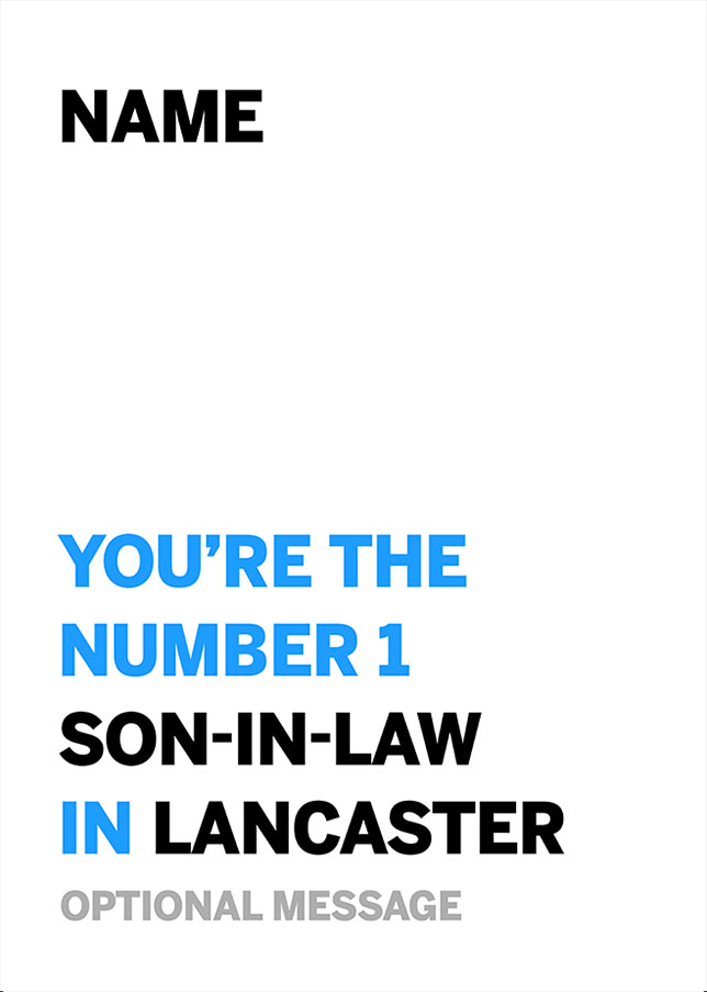 Personalised Number 1 Son In Law in Area Card