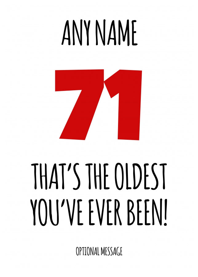 Funny 71st Birthday Card - That's the oldest you've ever been!