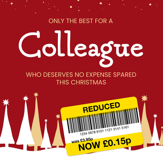 Funny Christmas Card for Colleague - Reduced Sticker, Xmas Tree Scene