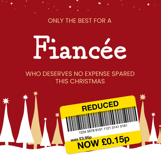 Funny Christmas Card for Fiancee - Reduced Sticker, Xmas Tree Scene