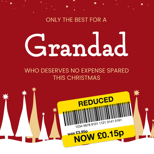 Funny Christmas Card for Grandad - Reduced Sticker, Xmas Tree Scene