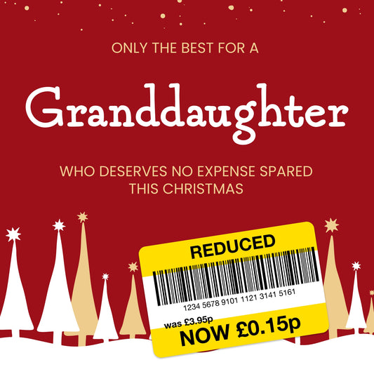 Funny Christmas Card for Granddaughter - Reduced Sticker, Xmas Tree Scene