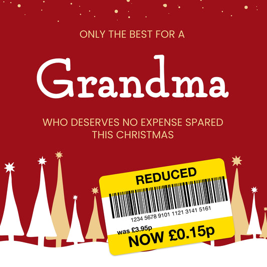 Funny Christmas Card for Grandma - Reduced Sticker, Xmas Tree Scene