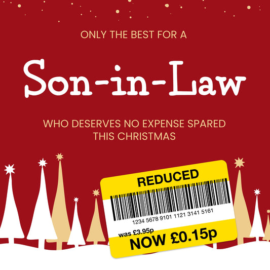Funny Christmas Card for Son-in-Law - Reduced Sticker, Xmas Tree Scene