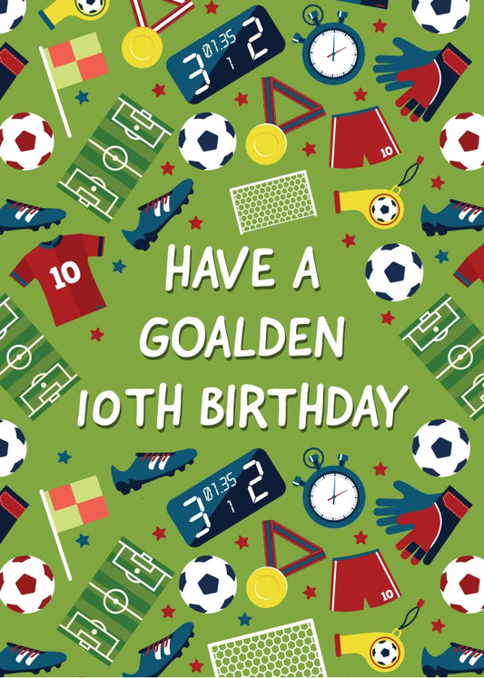 Kids Soccer 10th Birthday Greeting Card