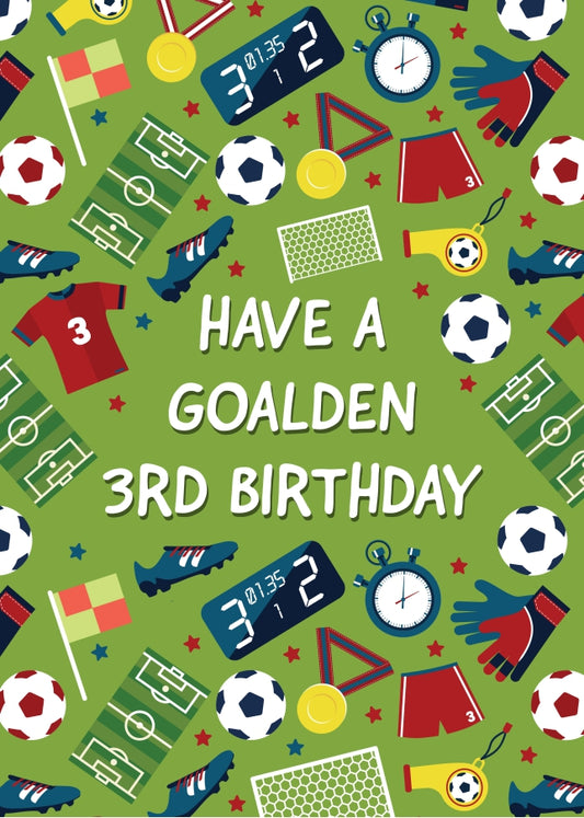 Kids Soccer 3rd Birthday Greeting Card