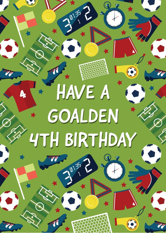 Kids Soccer 4th Birthday Greeting Card