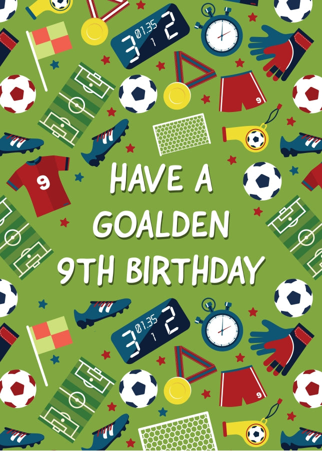 Kids Soccer 9th Birthday Greeting Card
