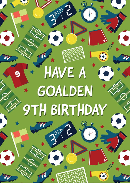 Kids Soccer 9th Birthday Greeting Card