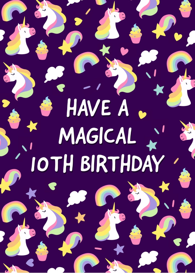 Magical Unicorn 10th Birthday Greeting