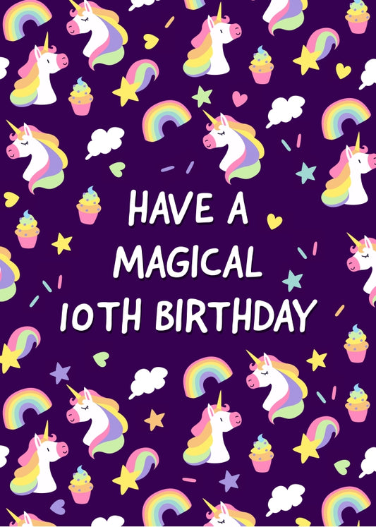 Magical Unicorn 10th Birthday Greeting