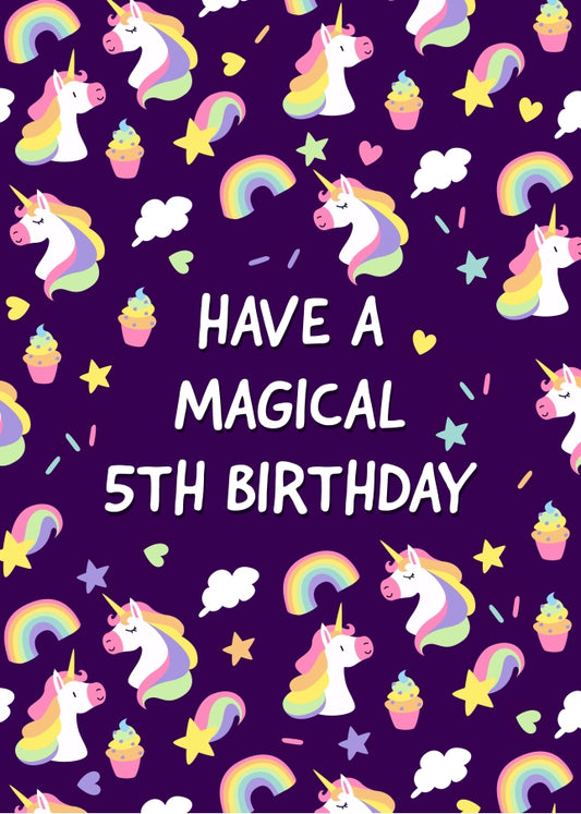 Magical Unicorn 5th Birthday Greeting