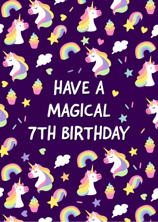 Magical Unicorn 7th Birthday Greeting
