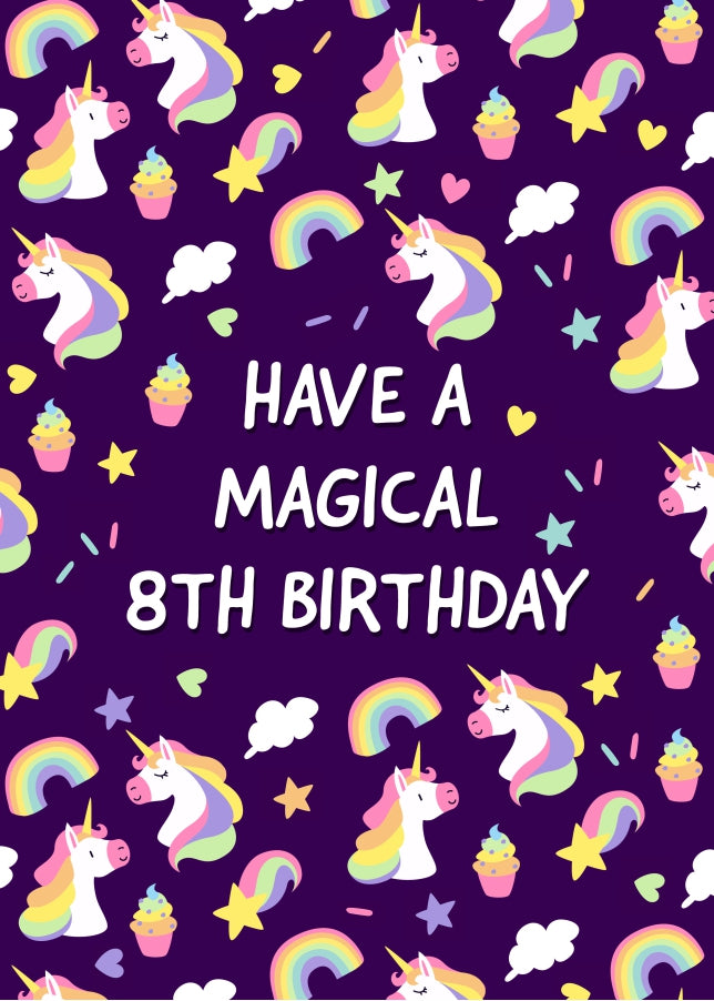 Magical Unicorn 8th Birthday Greeting