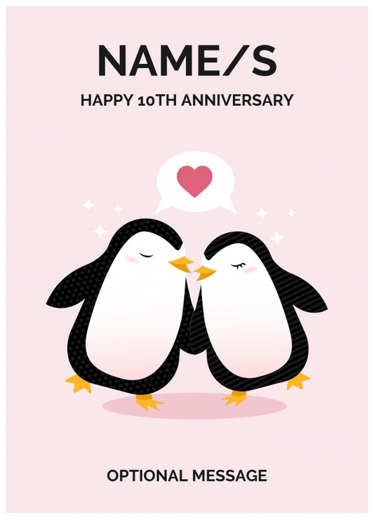 Penguin 10th Wedding Anniversary Card for Couples