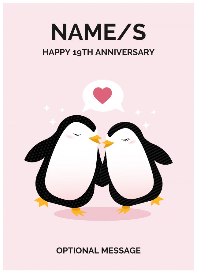 Penguin 19th Wedding Anniversary Card for Couples