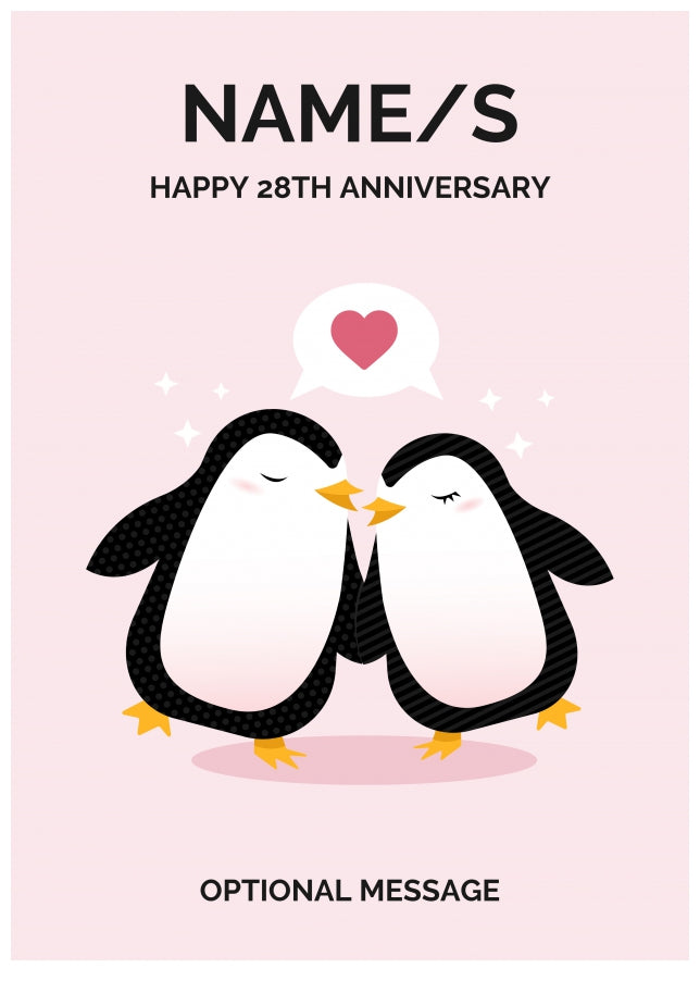 Penguin 28th Wedding Anniversary Card for Couples