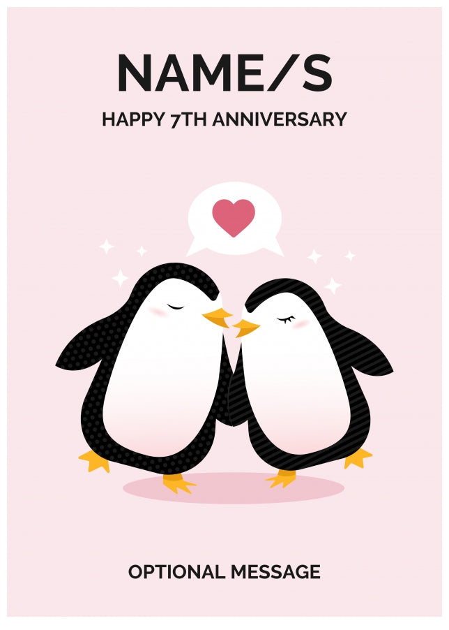 Penguin 7th Wedding Anniversary Card for Couples