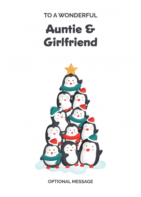 Auntie and Girlfriend Christmas Card - Penguin Tree