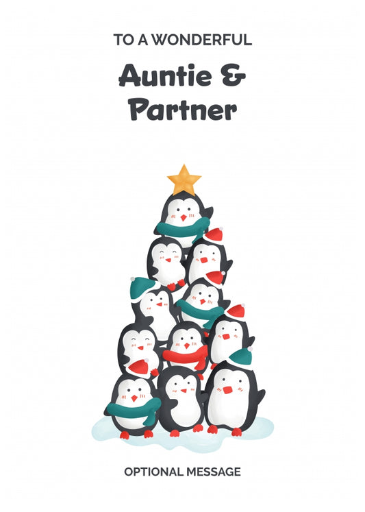 Auntie and Partner Christmas Card - Penguin Tree