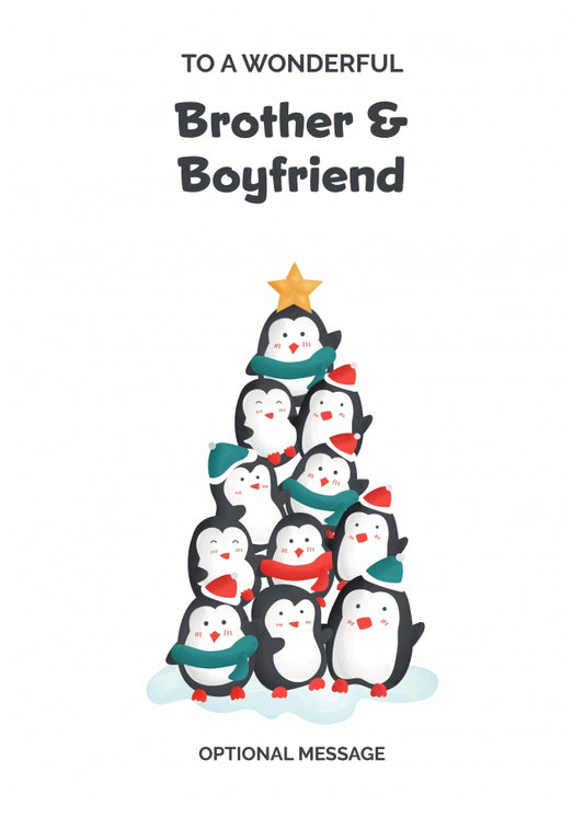 Brother and Boyfriend Christmas Card - Penguin Tree